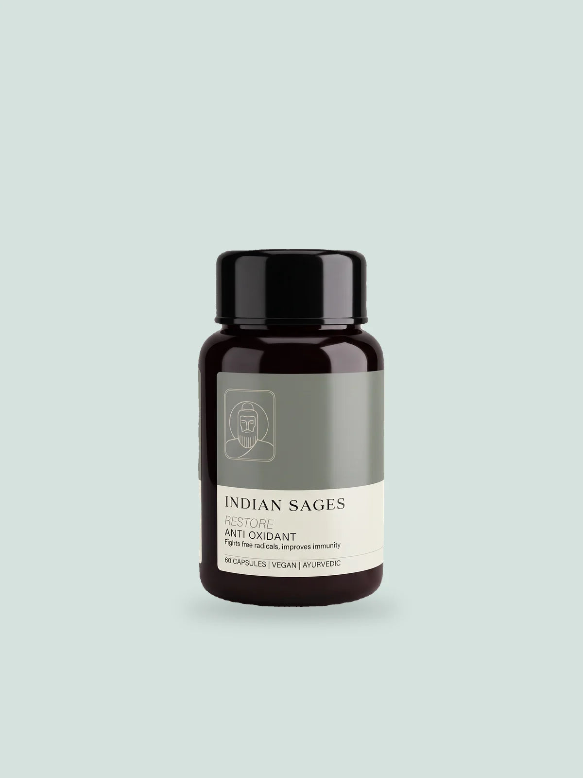 RESTORE Anti-Oxidant Capsules, a bottle with a teal label.