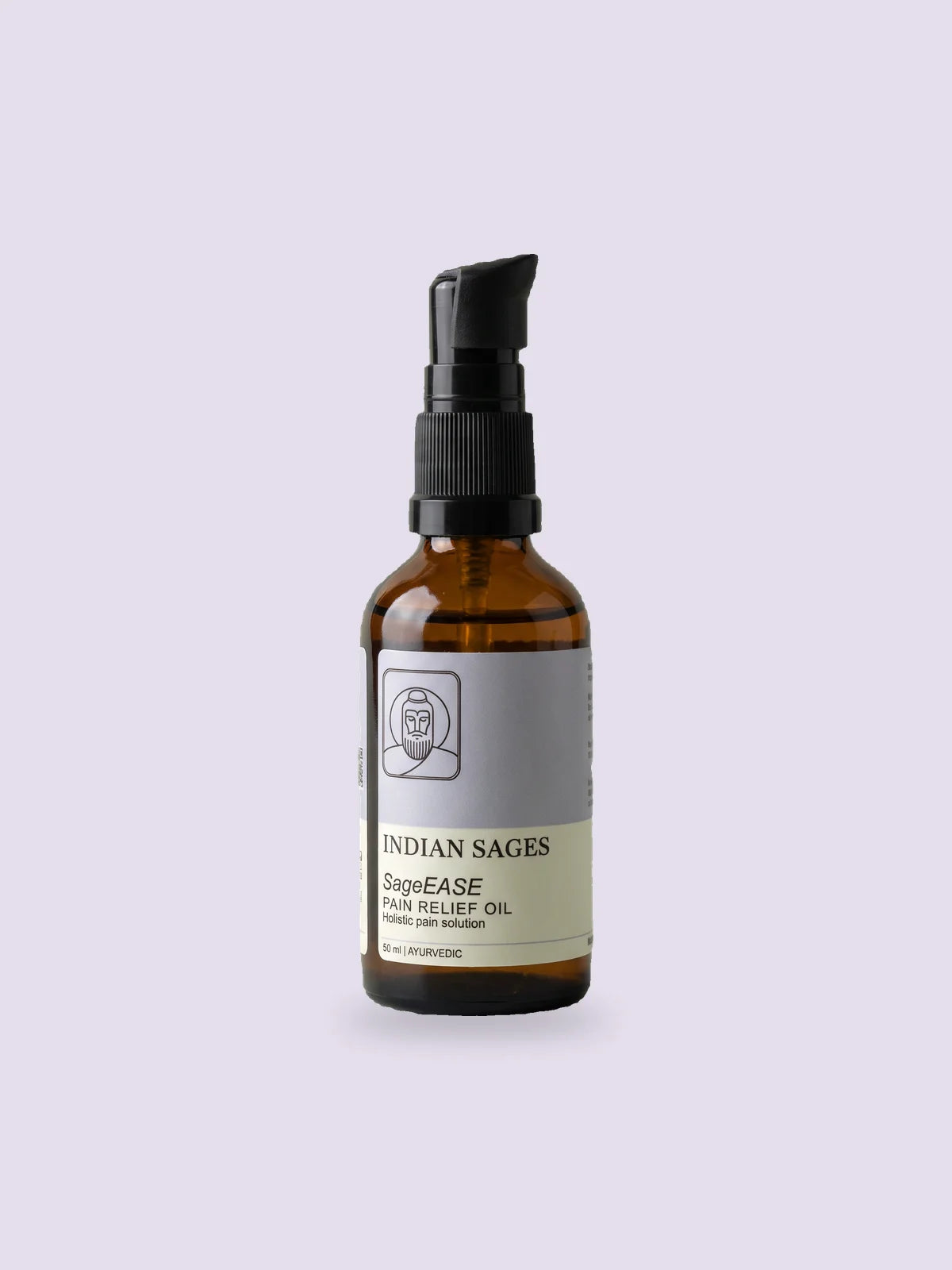 SageEASE Pain Relief Oil, a 50 ml bottle held in two hands.